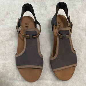 Naot Fiona Brown and Black Sandals with Adjustable Straps and Wedge Heel